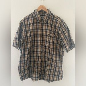 Carhartt Earth Tone Brown Plaid Short Sleeve Button Down Shirt Relaxed Fit XL